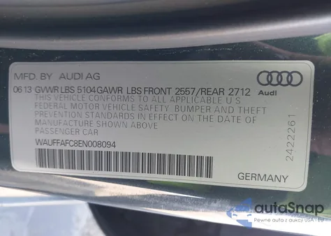 2014 Audi A6 2.0T Premium z USA, uszkodzony, nr VIN WAUFFAFC8EN008094